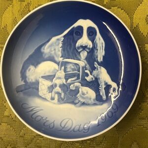 Vtg Bing Grondahl Mothers Day Plate Jubilee Edition 1969 Dog with pups 6in